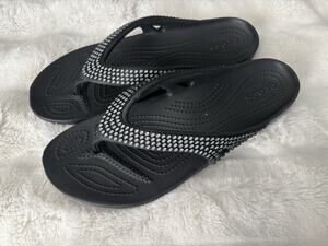 Crocs Kadee II Jewels Black Flip Flops Sandal Women's Sz 9